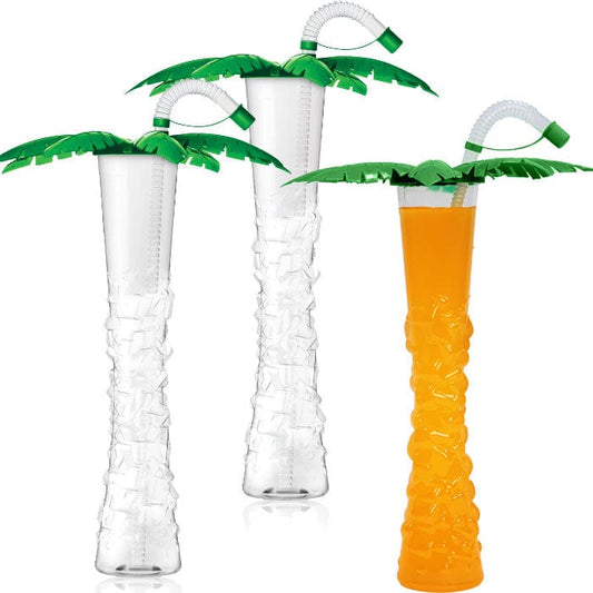 Sweet World USA Yard Cups Palm Tree Yard Cup - 17 oz. (Box of 54 Cups) - clear cup with Green Palm Lids and Straws cups with lids and straws