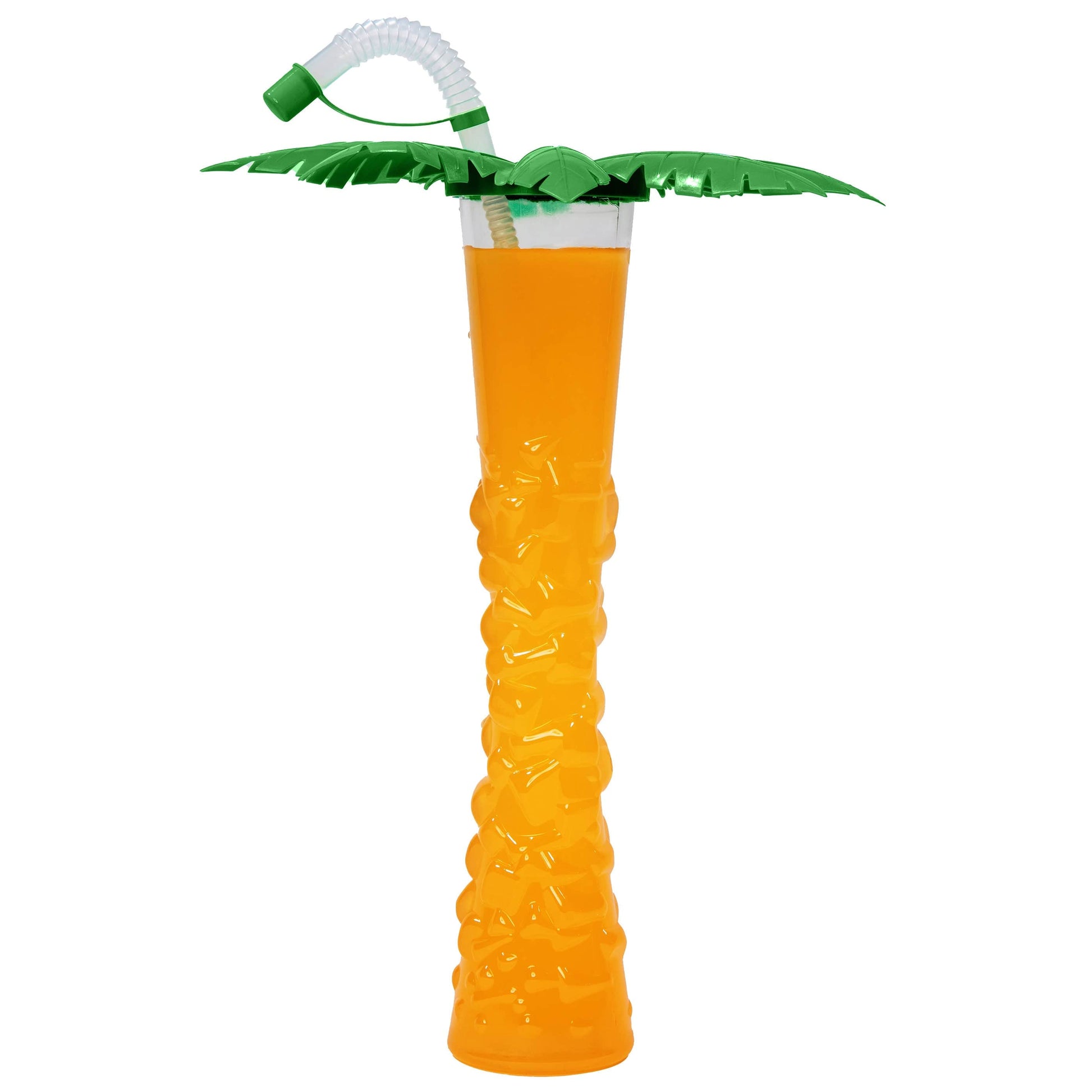 Sweet World USA Yard Cups Palm Tree Yard Cup - 17 oz. (Box of 54 Cups) - clear cup with Green Palm Lids and Straws cups with lids and straws