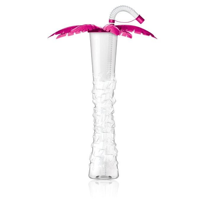 Sweet World USA Yard Cups Palm Tree Yard Cup - 17 oz. (Box of 54 Cups) - clear cup with Pink Palm Lids and Straws cups with lids and straws