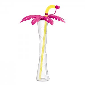 Palm tree cup 14 oz./400 ml - pink with yellow straw