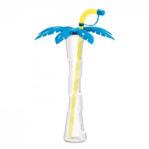 Palm tree cup 14 oz./400 ml - blue with yellow straw