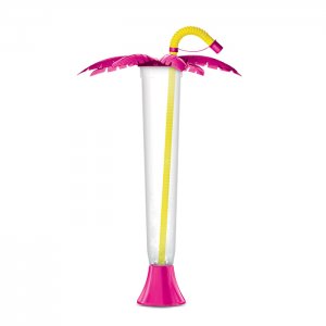 Palm tree cup 14 oz./400 ml - pink with yellow straw