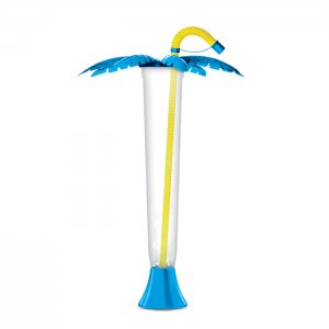 Palm tree cup 14 oz./400 ml - blue with yellow straw