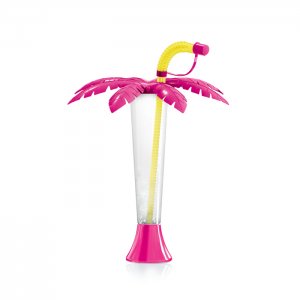 Palm tree cup 9 oz./250 ml - pink with yellow straw