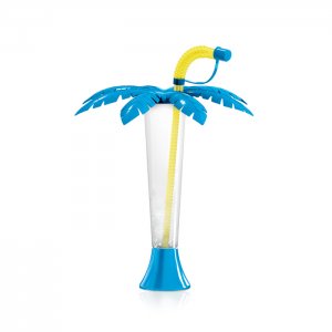 Palm tree cup 9 oz./250 ml - blue with yellow straw