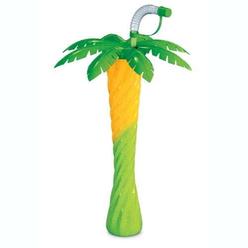 Palm Tree Yard Cup - 17 oz. (Box of 54 Cups) - Clear Cup with Yellow Palm Lids and Straws